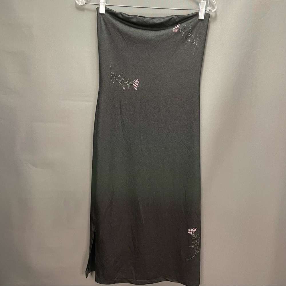 Vintage LE CHATEAU strapless slip dress with rhinestone flower design minimalist